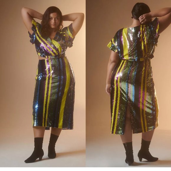 Anthropologie Dresses & Skirts - anthropologie Striped Sequined Midi Skirt + blouse size S new